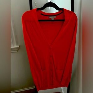 Red V-Neck Button-Up Women's Sweater